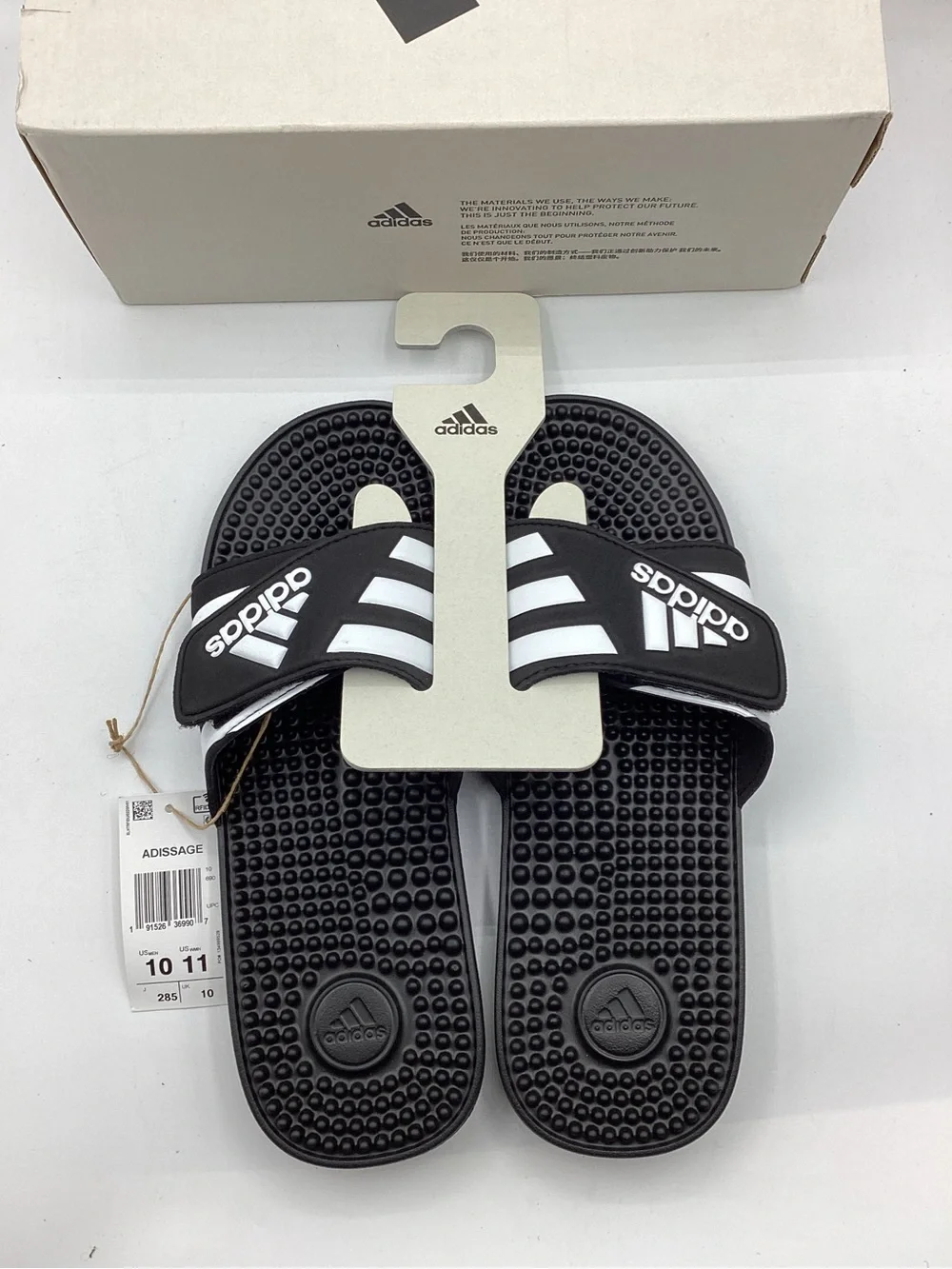 Adidas Men’s Black Adissage Slide Sandals with White Stripes